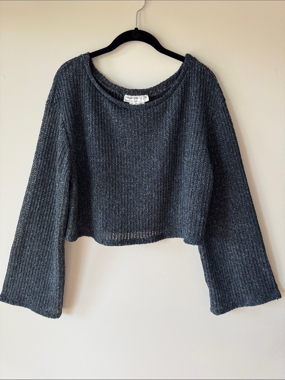 Urban Renewal Charcoal Ribbed Cropped Crewneck Sweater